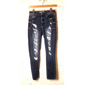 Kancan Jeans Women's Size  3 (26X 26) Distressed Blue Stretched Cropped